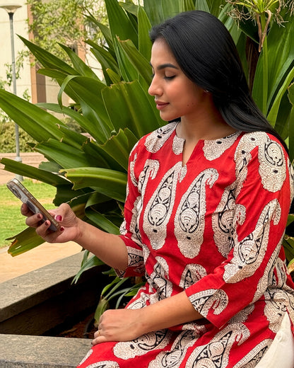 Crimson Paisley Kurta